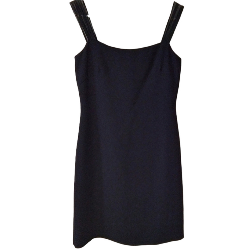 ANN Taylor Dark Navy Crepe Chiffon Cocktail Dress With Sheer Ribbon Straps